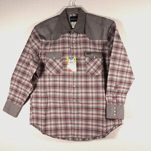 Wrangler Western Shirt Men's Size 2XL Gray Red Plaid Pearl Snap Cowboy Cut